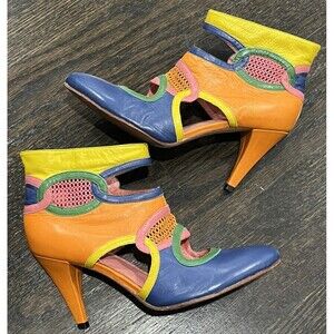 Diesel Heels Women’s 8 Aries Colorblock‎ Leather Cutout Booties Colorful Mesh